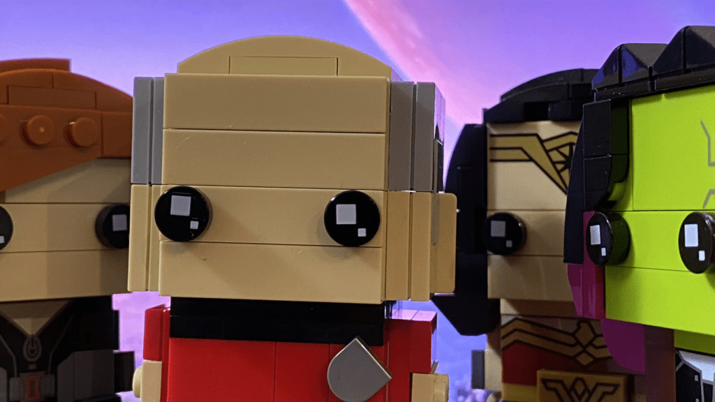 LEGO Brickheadz Star Trek The Next Generation Captain Picard, Marvel Avengers Black Widow, Justice League Wonder Woman, and Guardians of the Galaxy Gamora