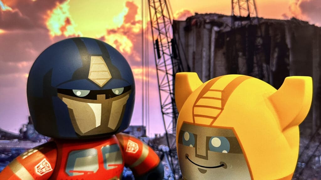 Mighty Muggs Transformers Optimus Prime and Bumblebee